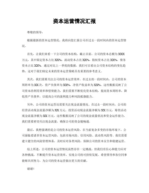 资本运营情况汇报