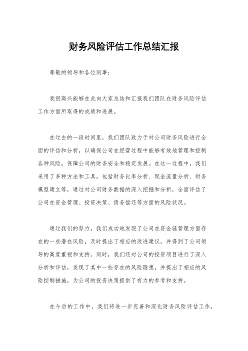 财务风险评估工作总结汇报