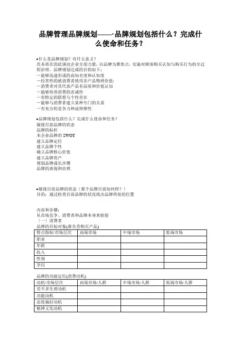 品牌管理品牌规划——·品牌规划包括什么？完成什么使命和任务？