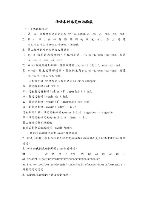 法语各时态变位与构成