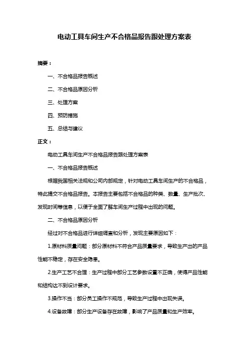 电动工具车间生产不合格品报告跟处理方案表