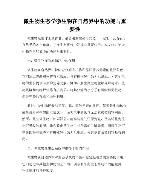 微生物生态学微生物在自然界中的功能与重要性