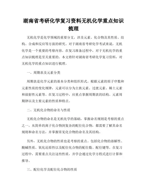 湖南省考研化学复习资料无机化学重点知识梳理