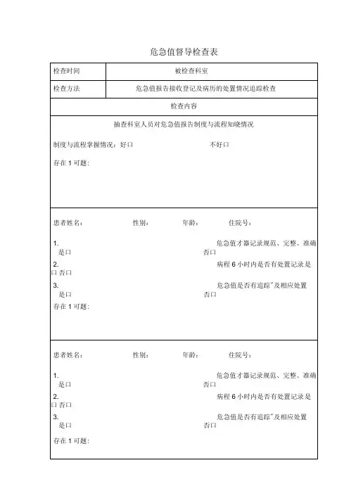 危急值督导检查表