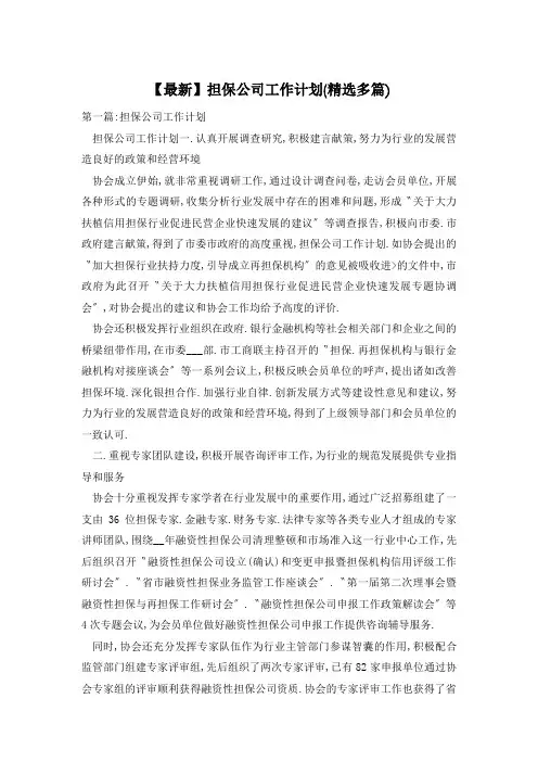 【最新】担保公司工作计划(精选多篇)
