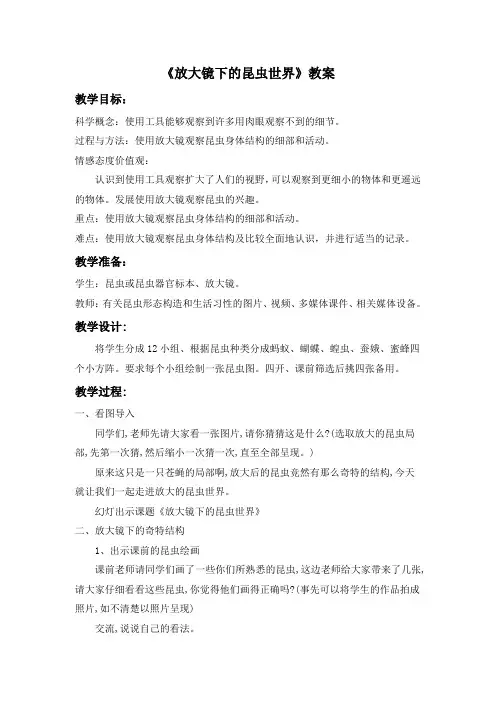 教科版科学六年级下册 第一单元《放大镜下的昆虫世界》教案1
