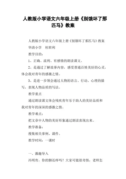 人教版小学语文六年级上册《别饿坏了那匹马》教案