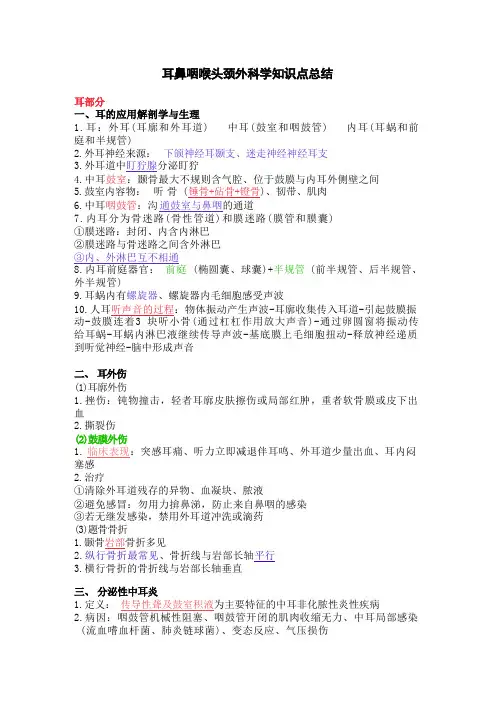 耳鼻咽喉头颈外科学知识点总结 