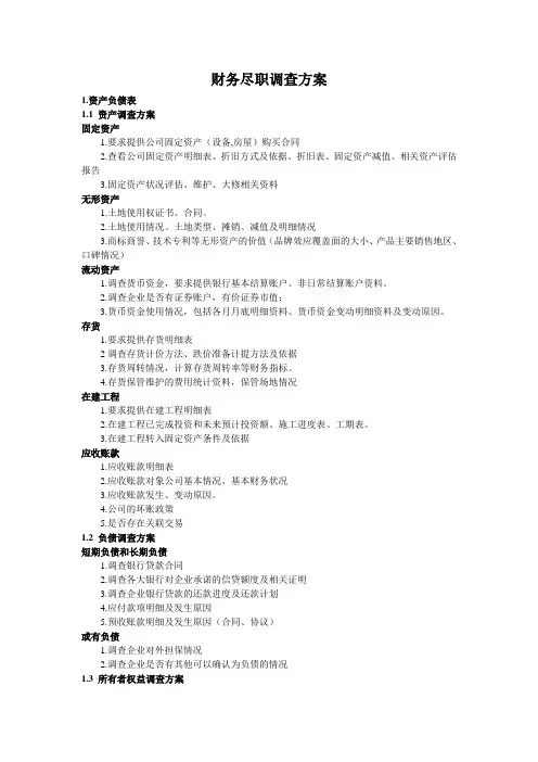 财务尽职调查计划