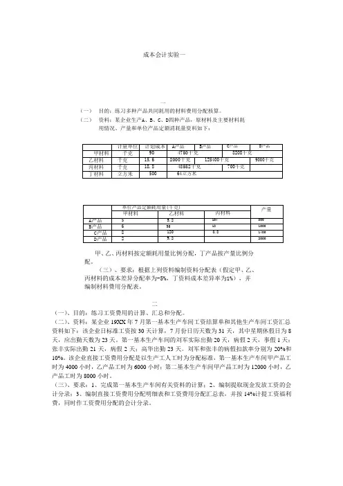 成本会计实验1