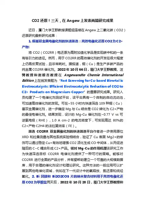 CO2还原！三天，在Angew上发表两篇研究成果