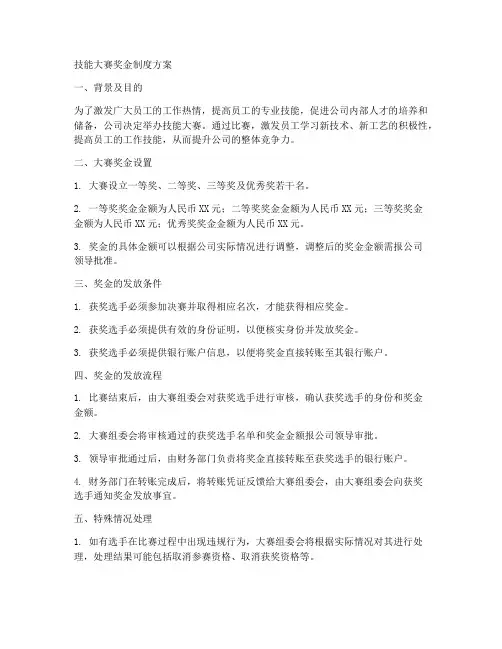 技能大赛奖金制度方案模板