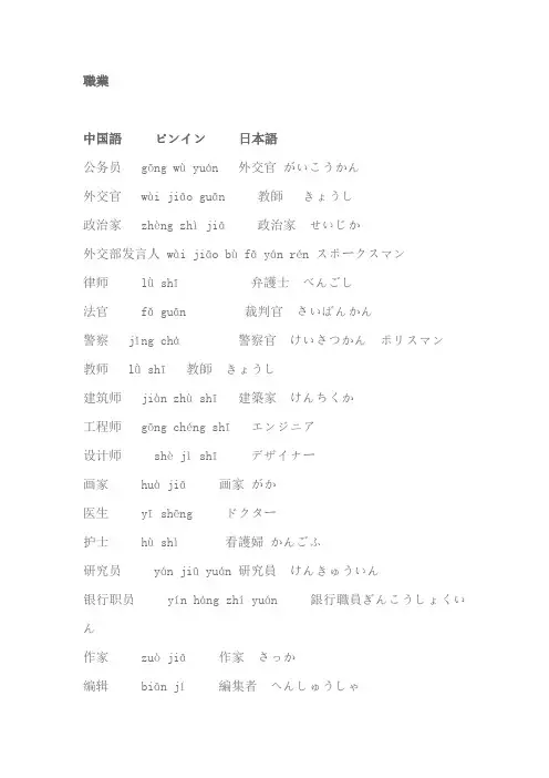 日语各种日常生活单词