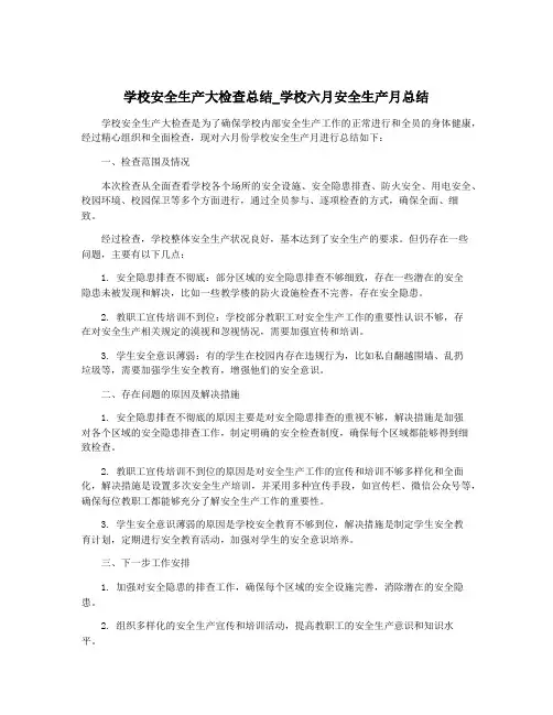学校安全生产大检查总结_学校六月安全生产月总结