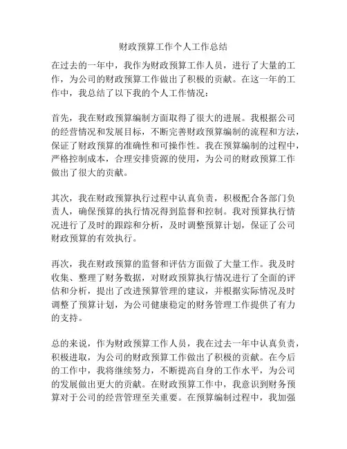 财政预算工作个人工作总结