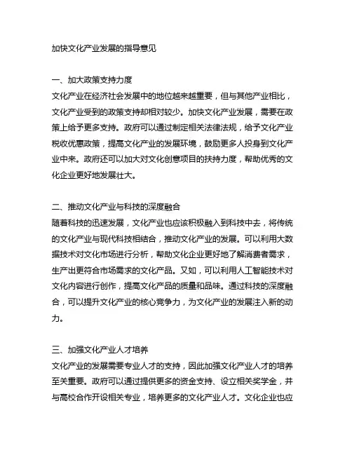关于加快文化产业发展的指导意见