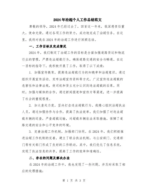 2024年治超个人工作总结范文