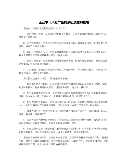 企业审计风险产生的原因及控制策略