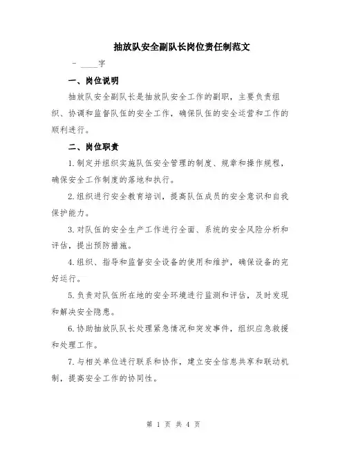 抽放队安全副队长岗位责任制范文