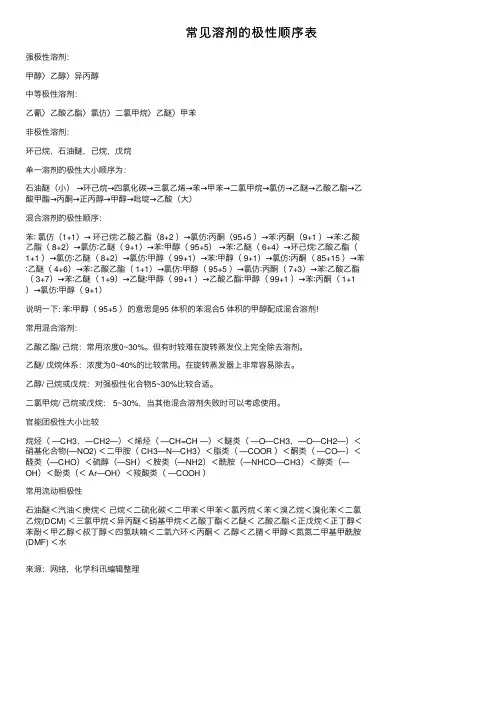 常见溶剂的极性顺序表
