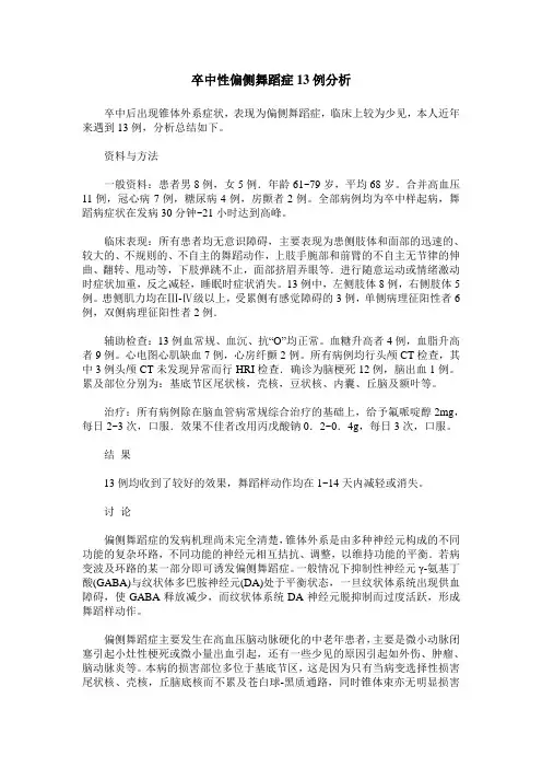 卒中性偏侧舞蹈症13例分析