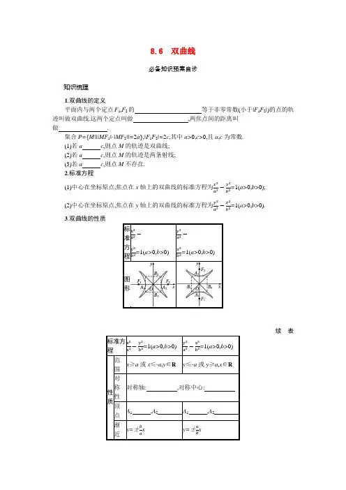 2022版新教材高考数学一轮复习第八章平面解析几何8.6双曲线学案新人教A版202105192134