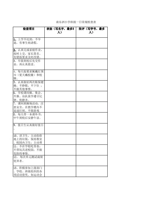 班级一日常规检查表