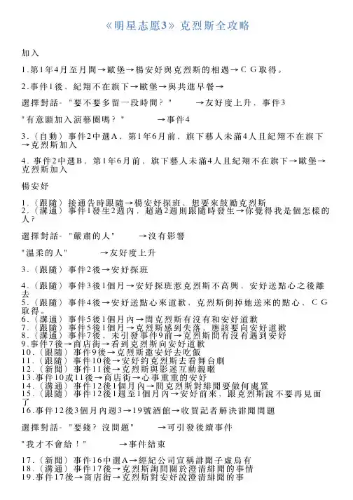 《明星志愿3》克烈斯全攻略