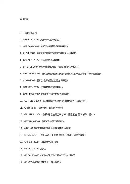 我国现行城镇燃气主要标准规范有哪些