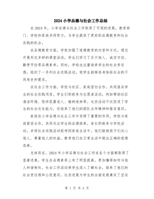 2024小学品德与社会工作总结