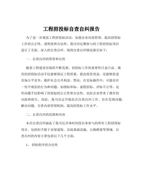 工程招投标自查自纠报告