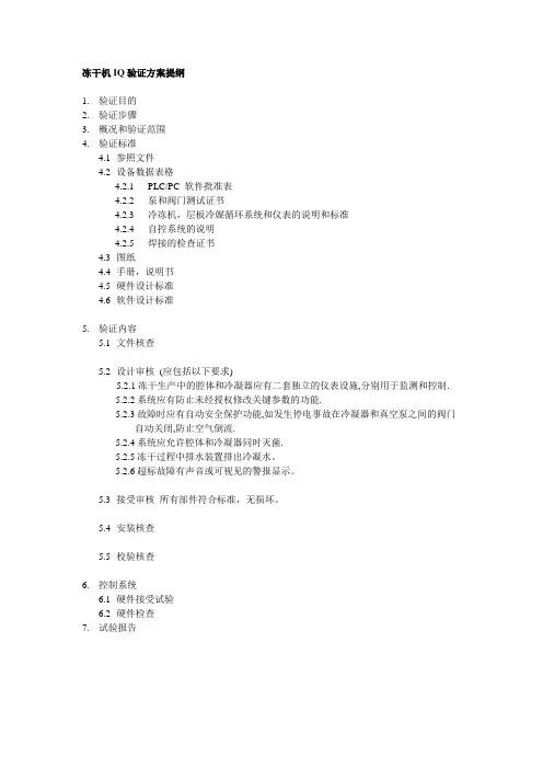 冻干机PQ验证方案