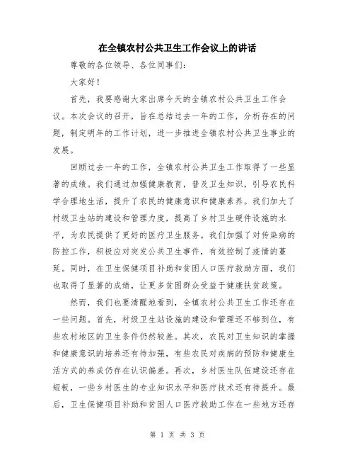 在全镇农村公共卫生工作会议上的讲话