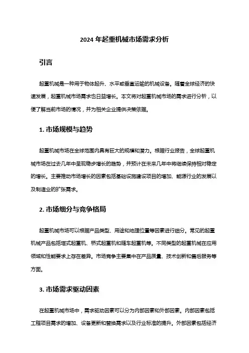 2024年起重机械市场需求分析