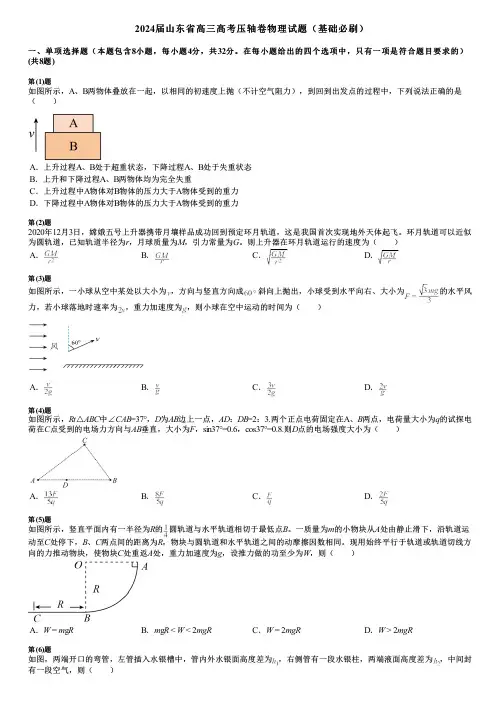 2024届山东省高三高考压轴卷物理试题(基础必刷)