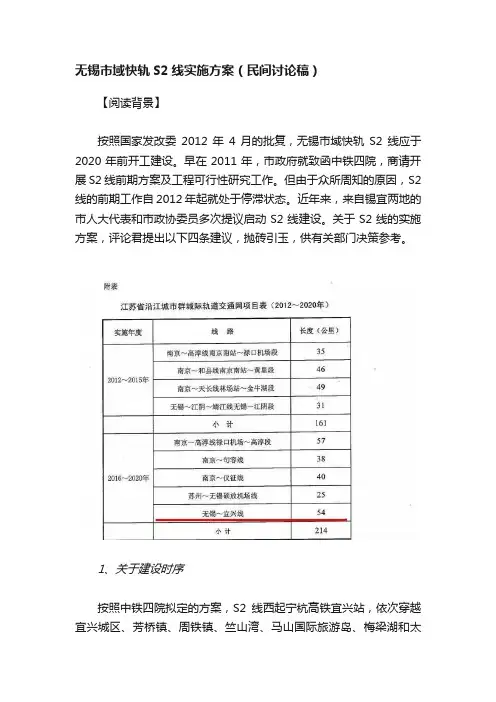 无锡市域快轨S2线实施方案（民间讨论稿）