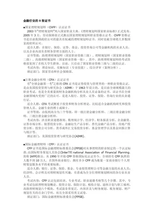 金融行业最有用的8个证书