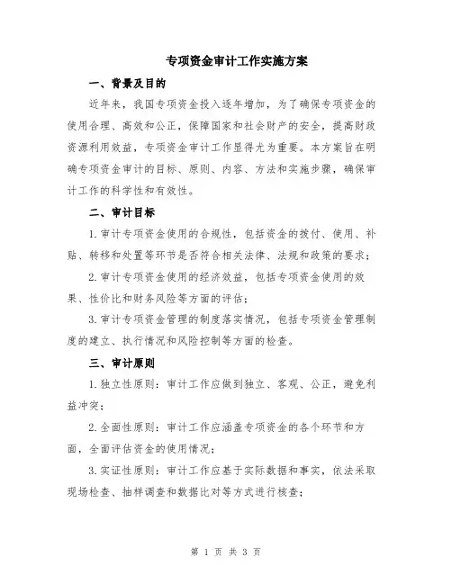 专项资金审计工作实施方案