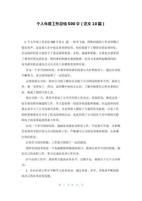 个人年度工作总结500字(范文10篇)