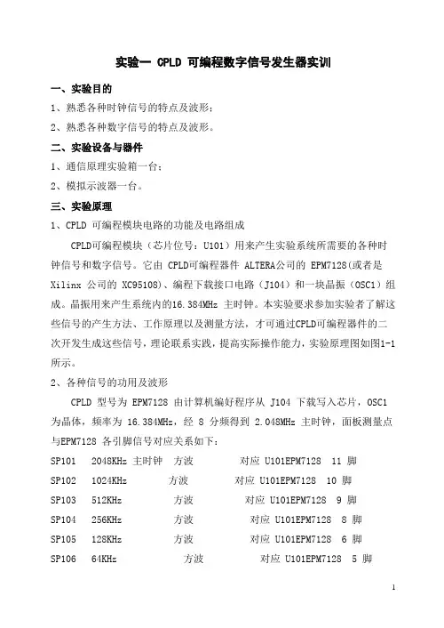 通信原理实验指导书(8个实验)