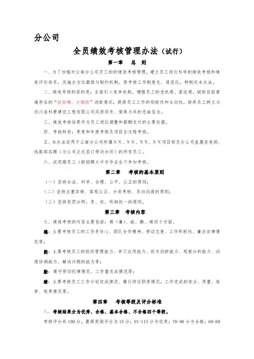 分公司全员绩效考核管理办法(试行)