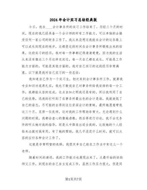2024年会计实习总结经典版(三篇)