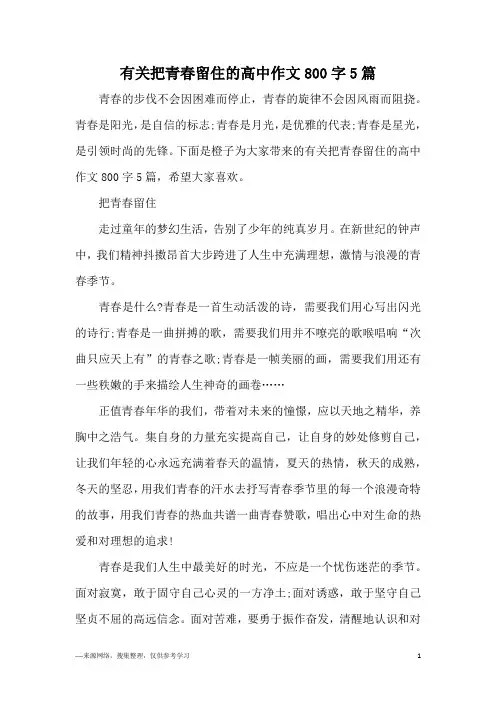 有关把青春留住的高中作文800字5篇