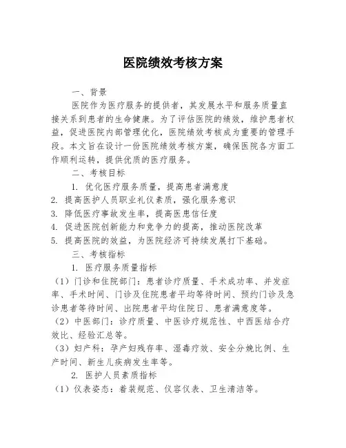 医院绩效考核方案