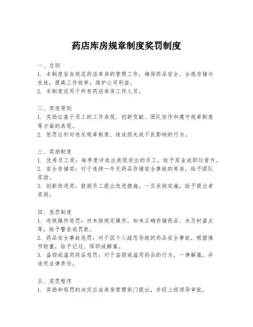 药店库房规章制度奖罚制度