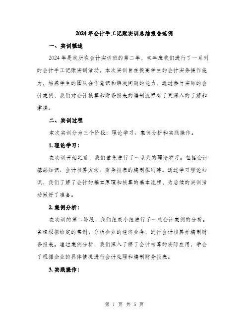 2024年会计手工记账实训总结报告范例(2篇)