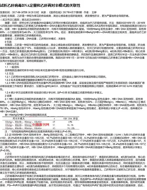 试析乙肝病毒DNA定量和乙肝两对半模式的关联性