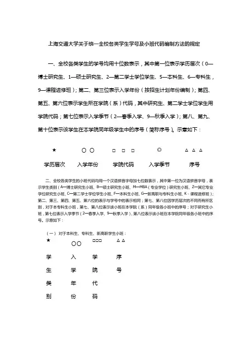 上海交大学号编排规则