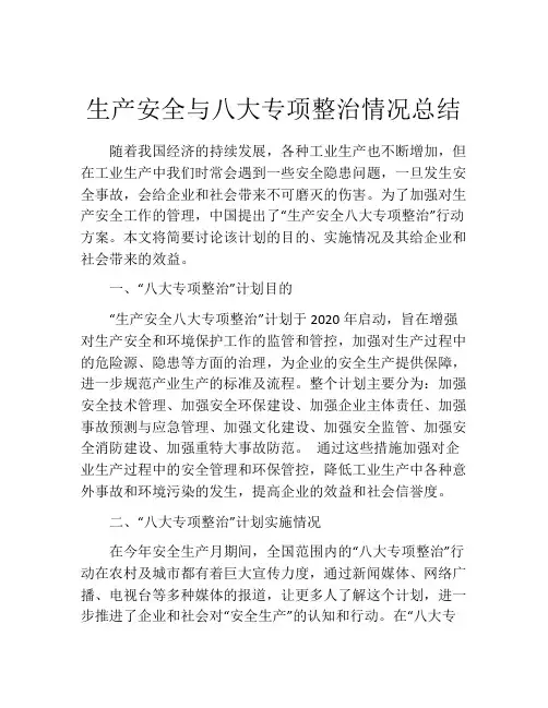 生产安全与八大专项整治情况总结