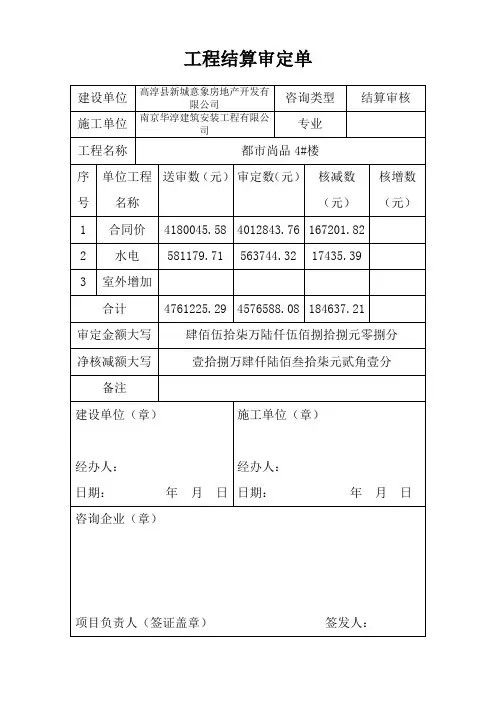 工程结算审定单